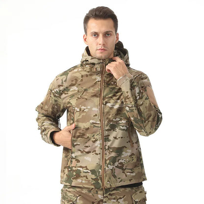 Veste tactique softshell femme à capuche, doublée polaire, camouflage ou unie