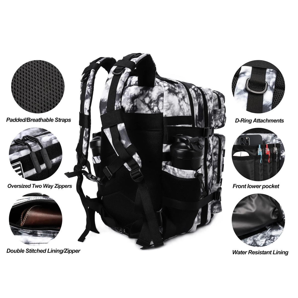 Sac à dos tactique 45 L avec système MOLLE et compartiment PC