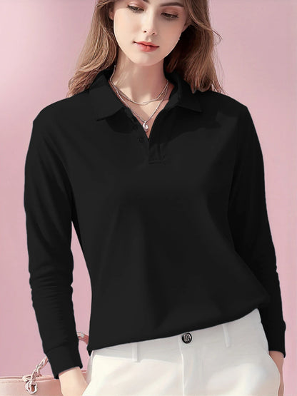 Polo Femme Manches Longues – Coupe Loose Casual, Matière Polyester Anti-Boulochage, Disponible en 5 Coloris