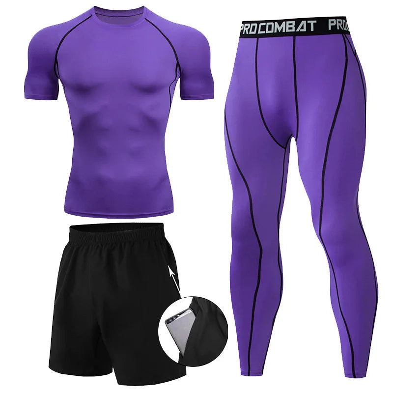 Ensemble MMA homme 2 ou 3 pièces, rashguard et legging de compression