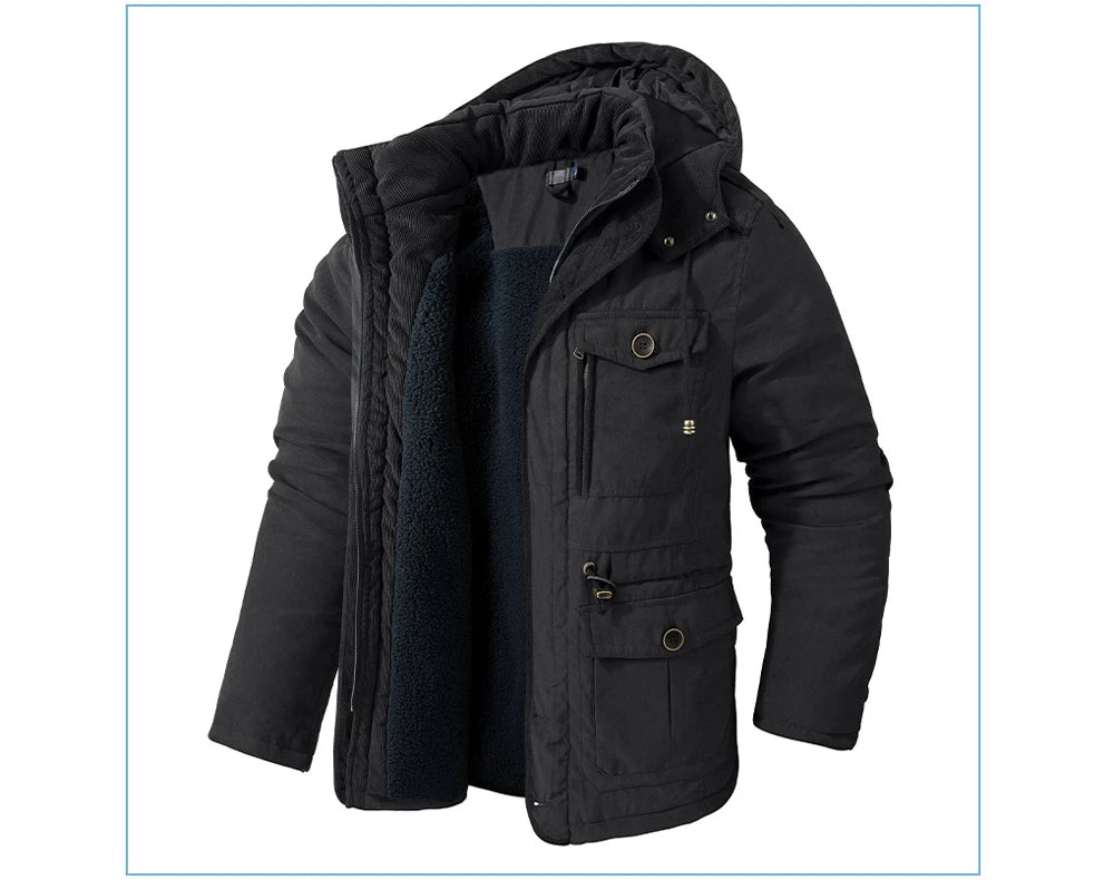 Veste d’Hiver Chaude Homme – DIMUSI Veste Tactique Épaissie | Polaire Doublée | Multi-poches | Coupe-Vent | Capuche | Mode & Outdoor - BLACKBEARD OUTDOOR INDUSTRIES