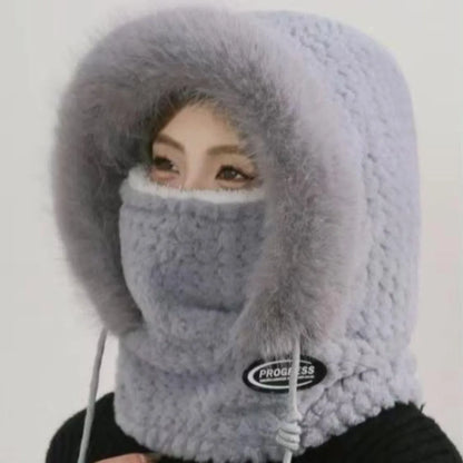 Bonnet Femme Thermique avec Écharpe Intégrée - Protection Oreilles et Cou Hiver