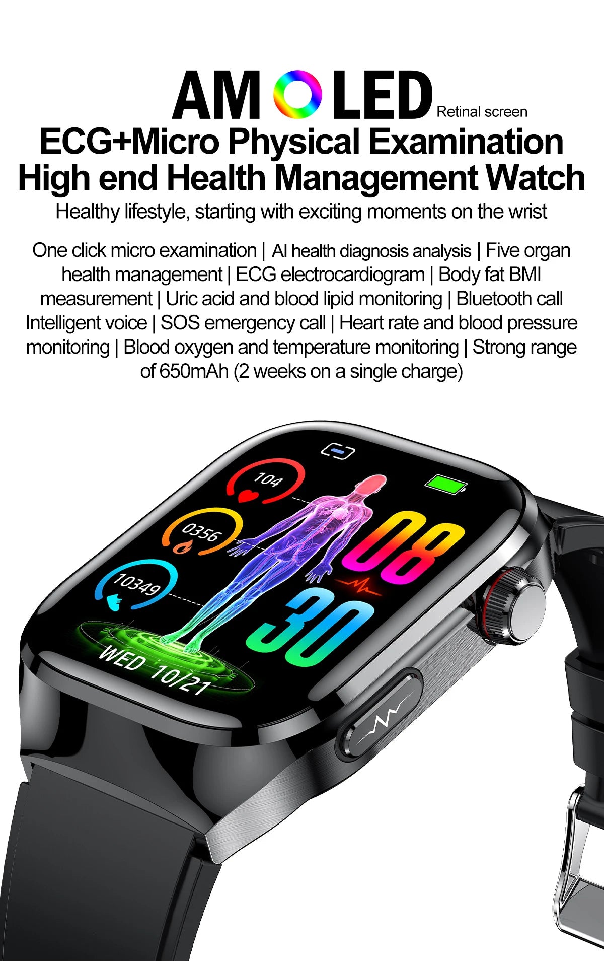 Montre Connectée Homme 2025 – Suivi Santé Avancé ECG+PPG – Surveillance Acide Urique & Lipides – Appels Bluetooth – Écran 2.04” AMOLED – Pour Android & iOS - BLACKBEARD OUTDOOR INDUSTRIES