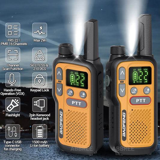 Pack 2 Talkies-Walkies PMR/FRS Sans Licence – Double PTT, VOX, USB-C, Alerte Météo