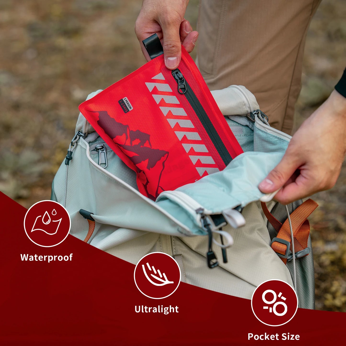 Kit de premiers secours léger Rhino Rescue - Trousse médicale ultralégère et étanche pour randonnée, vélo, voyage et véhicules