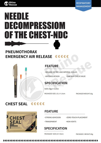 RHINO RESCUE Kit de Décompression à Aiguille 14ga | Cathéter pour Pneumothorax Tensionnel, EMS &amp; Trauma, IFAK - BLACKBEARD OUTDOOR INDUSTRIES