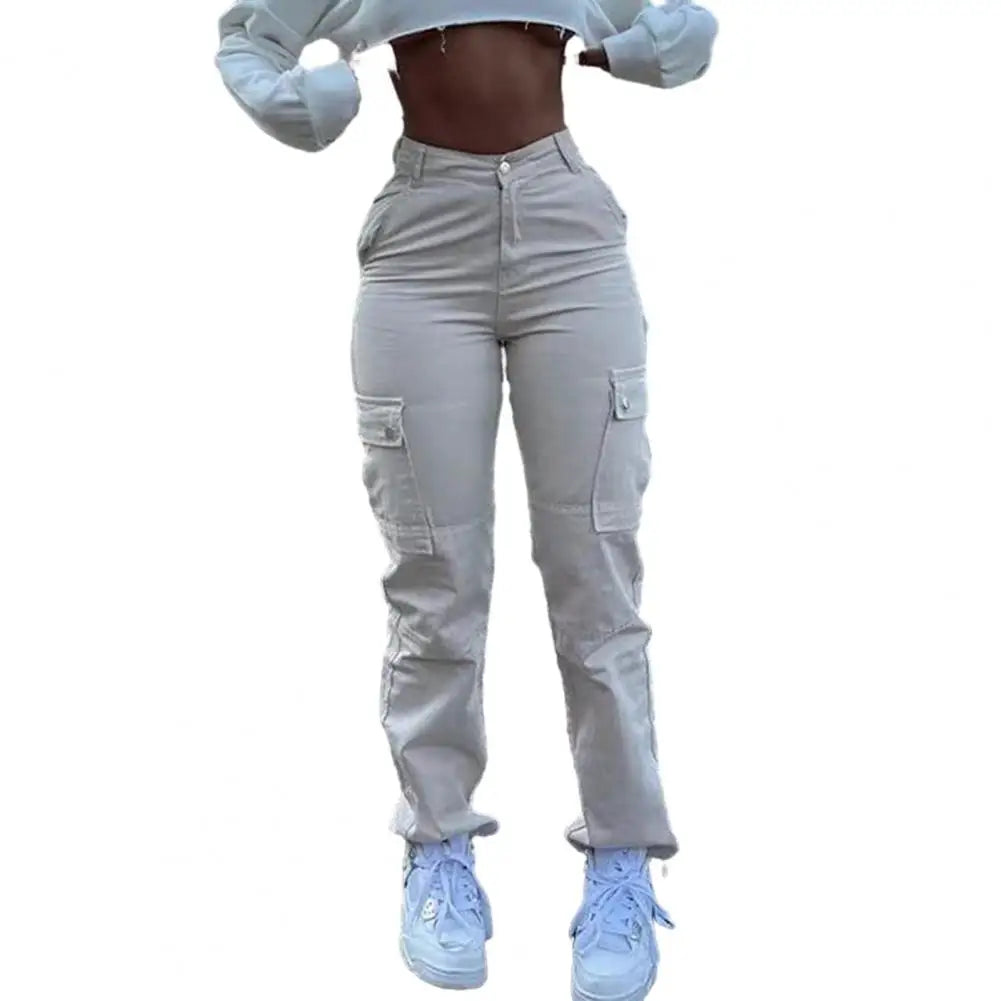 Pantalon cargo femme taille haute multi-poches