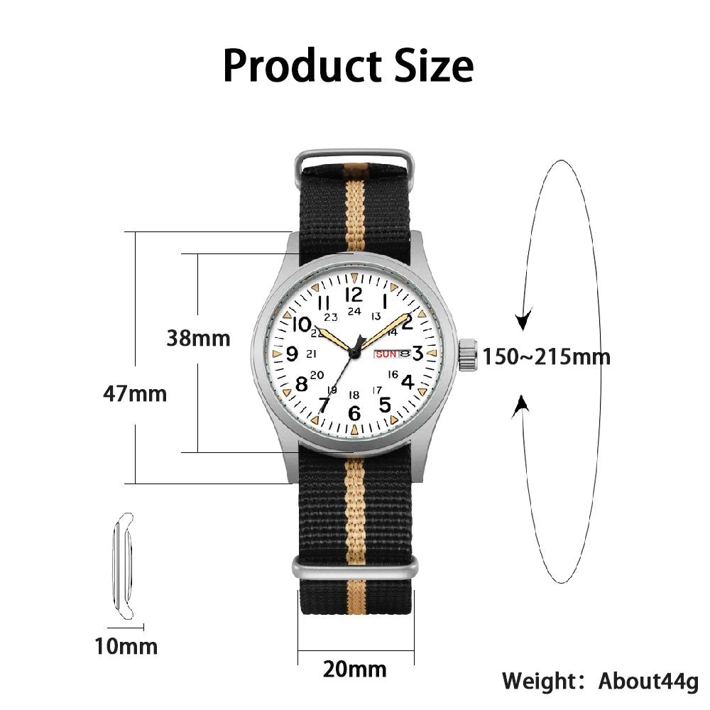 Montre de terrain K7105 – 38 mm, bracelet nylon et aiguilles lumineuses