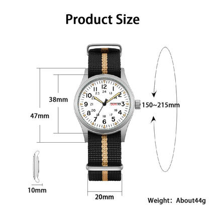 Montre de terrain K7105 – 38 mm, bracelet nylon et aiguilles lumineuses