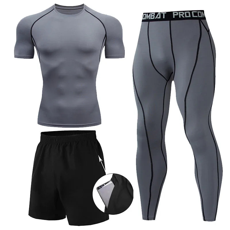 Ensemble MMA homme 2 ou 3 pièces, rashguard et legging de compression