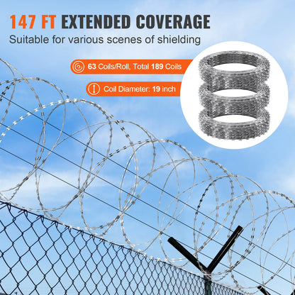 VEVOR Razor Wire – Rouleaux de Fil Barbelé Lames Doubles Spirales Galvanisé pour Clôture et Sécurité Extérieure - BLACKBEARD OUTDOOR INDUSTRIES