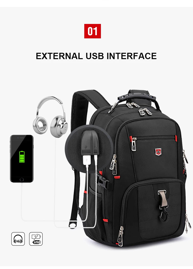 Sac à Dos Imperméable 20 pouces avec Port USB – Sac École et Voyage Antivol Unisexe à Haute Capacité - BLACKBEARD OUTDOOR INDUSTRIES