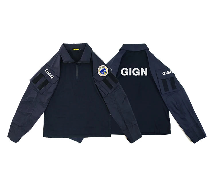 Chemise de Combat Style GIGN – Forces Spéciales Françaises, Bleu Marine, XS à XXXL