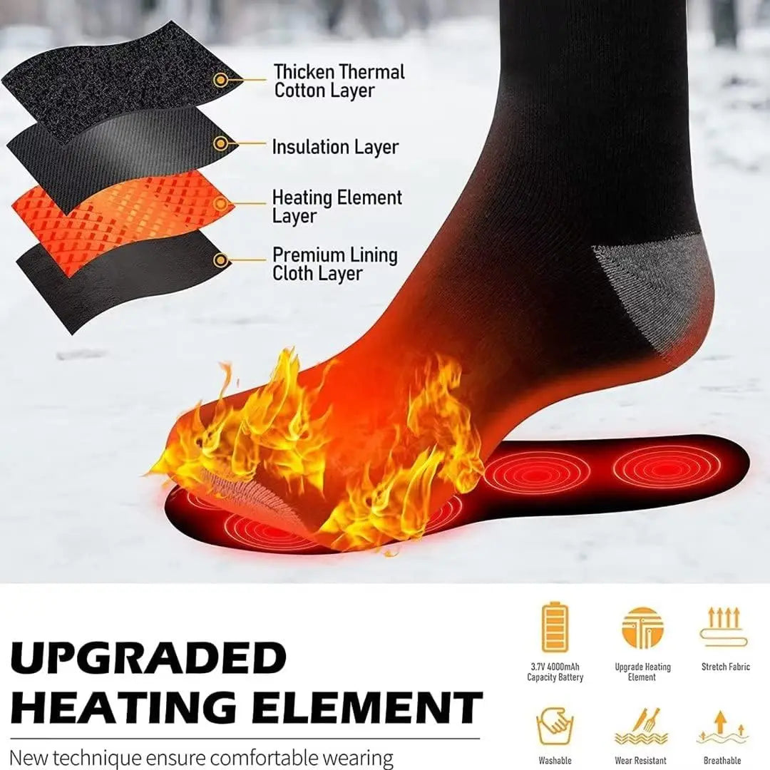 Chaussettes chauffantes rechargeables 4 000 mAh – Unisexes 38–46