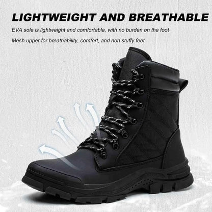 Rangers tactiques montantes à coque acier et semelle anti-perforation, noires