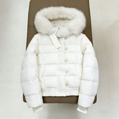 Doudoune femme à capuche et col en fausse fourrure, zippée