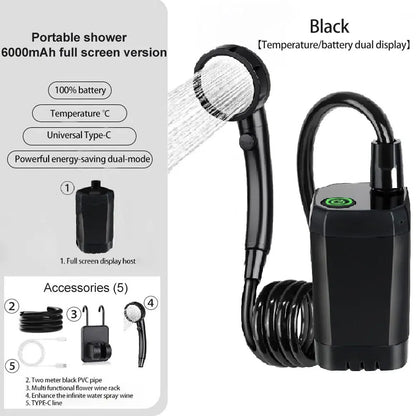 Douche de camping rechargeable 6 000 mAh – Écran et USB-C