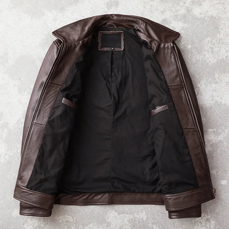 Blouson en Cuir de Vache Véritable Homme — Coupe Slim Casual | Noir & Marron | S à 6XL - BLACKBEARD OUTDOOR INDUSTRIES