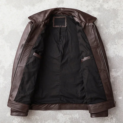 Blouson en Cuir de Vache Véritable Homme — Coupe Slim Casual | Noir & Marron | S à 6XL - BLACKBEARD OUTDOOR INDUSTRIES