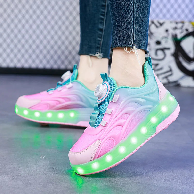 Baskets LED Enfant 2 Roues Lumineuses – Chaussures à Roulettes Recharge USB Unisexe