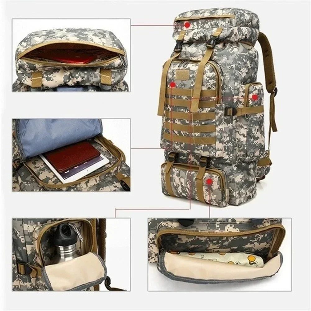 Sac à Dos Alpinisme Tactique 80L/100L Extensible – Randonnée, Camping, Voyage