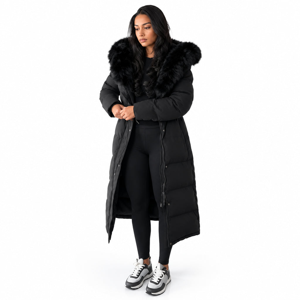 Manteau d’hiver femme à capuche et taille ajustable