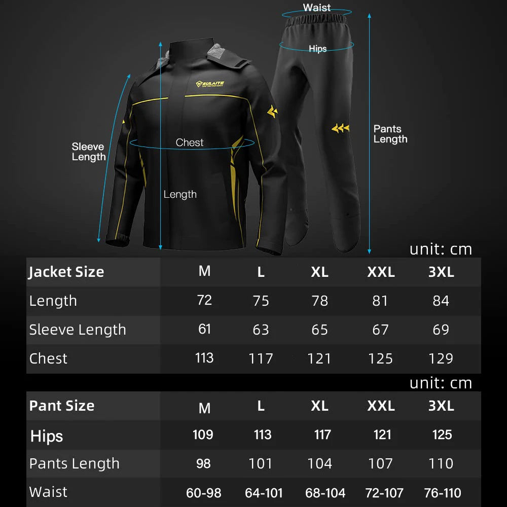 Combinaison Pluie Moto SULAITE 2 Pièces — Imperméable TPU, Bandes Réfléchissantes 360° | Unisexe M à XXXL - BLACKBEARD OUTDOOR INDUSTRIES