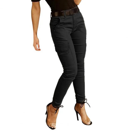 Pantalon Cargo Femme Multi-Poches Coton – Taille Mi-Haute, Coupe Slim, 5 Coloris