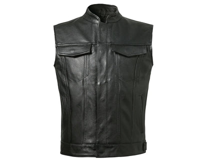 Gilet en Cuir Synthétique pour Homme - Veste en Cuir de Motard Automne Hiver avec Col Montant BLACKBEARD OUTDOOR INDUSTRIES