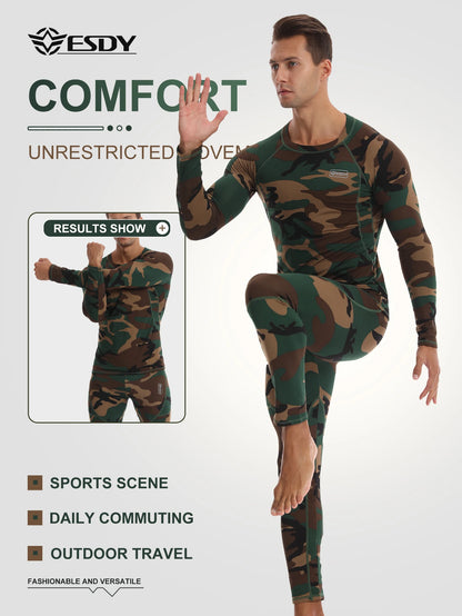 Ensemble Thermique Compression Homme – Sous-vêtement Tactique Camouflage Chasse Ski Montagne