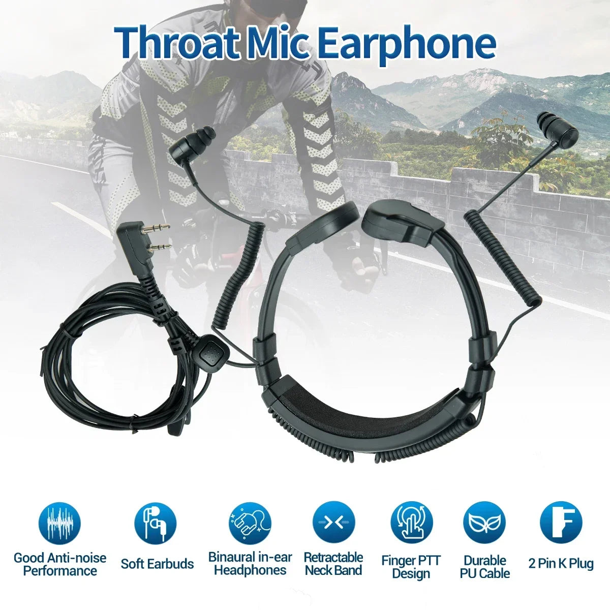 Micro-Gorge PTT Réglable Baofeng 2 Broches – Casque Talkie-Walkie Tactique