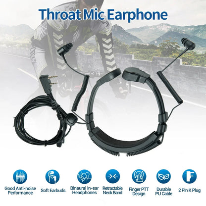 Micro-Gorge PTT Réglable Baofeng 2 Broches – Casque Talkie-Walkie Tactique