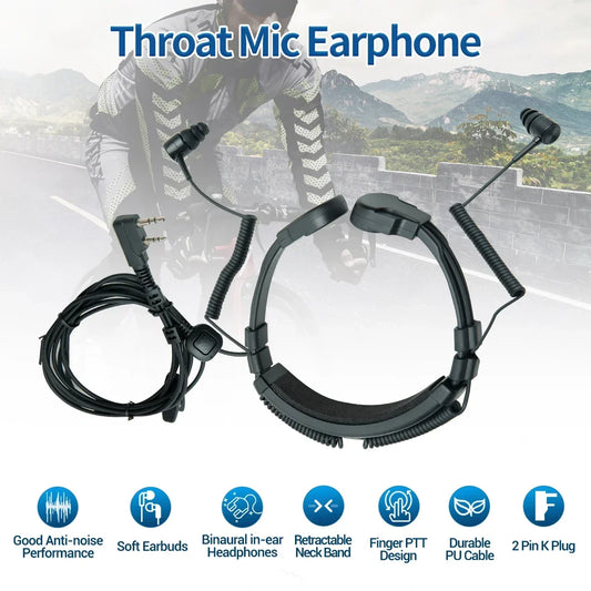 Micro-Gorge PTT Réglable Baofeng 2 Broches – Casque Talkie-Walkie Tactique