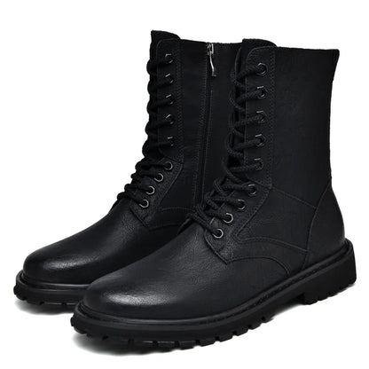 Bottes tactiques homme grande taille en cuir, hiver