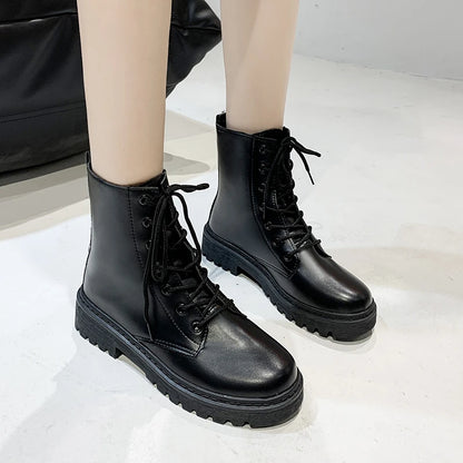 Bottes de Combat en Cuir Femme – Lacets Plateforme Hiver