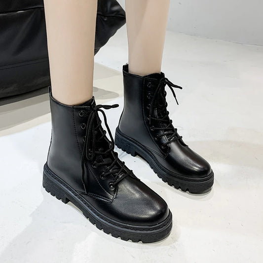 Bottes de Combat en Cuir Femme – Lacets Plateforme Hiver