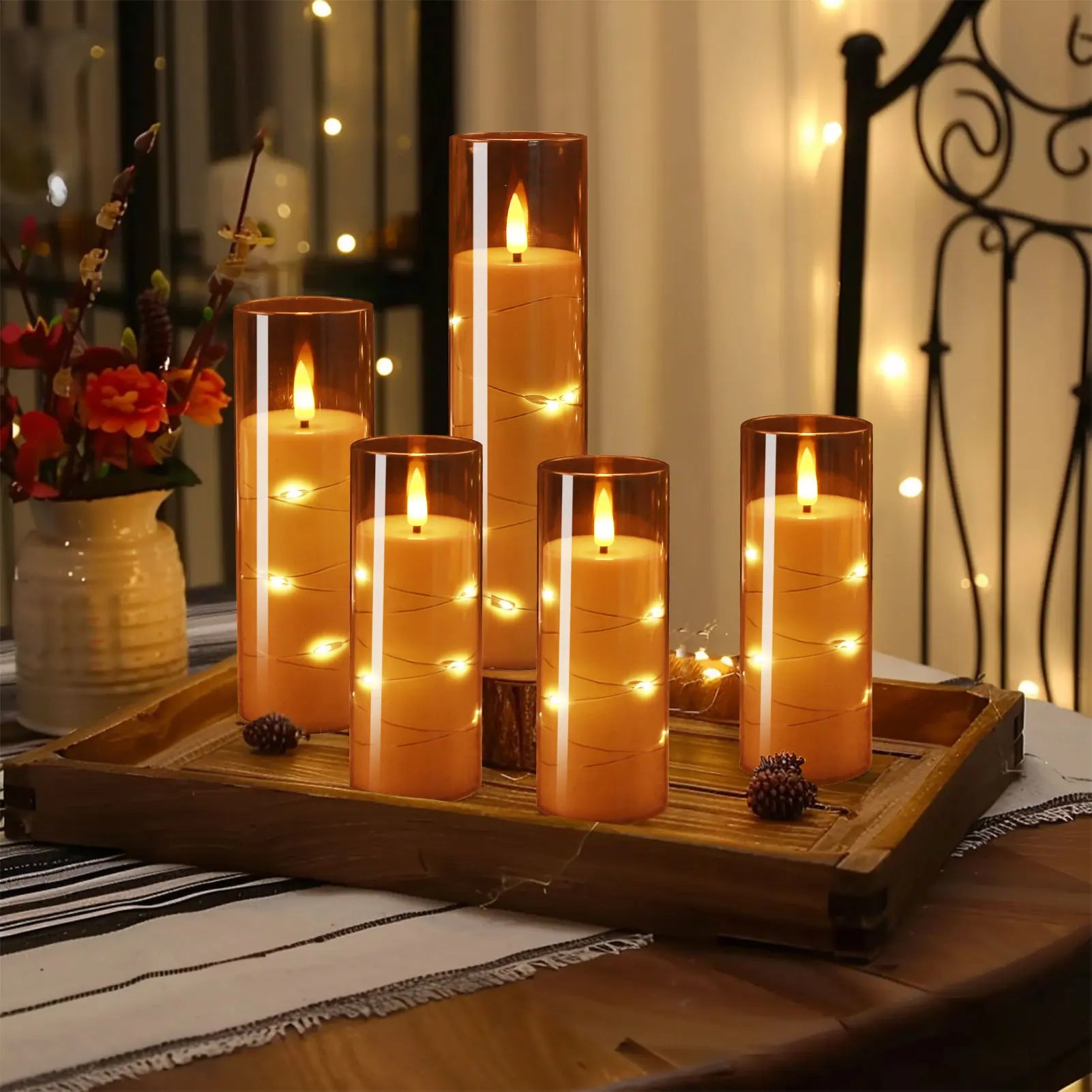 Set de 10/20 Bougies Sans Flamme avec Lumières LED en Fil de Câble et Télécommande - Bougies Pilier à Minuterie pour Décoration Intérieure - BLACKBEARD OUTDOOR INDUSTRIES