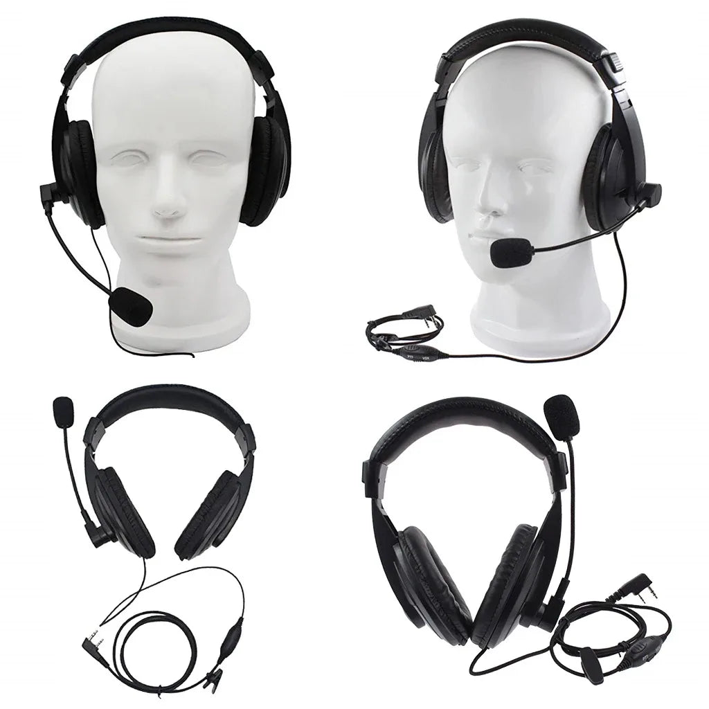 Casque Arceau Antibruit avec Micro Boom PTT – 2 Broches Compatible Baofeng, Kenwood, Sécurité