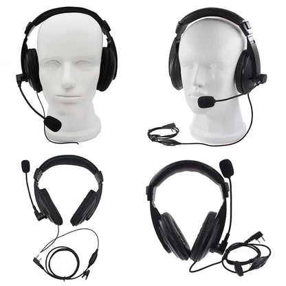 Casque Arceau Antibruit avec Micro Boom PTT – 2 Broches Compatible Baofeng, Kenwood, Sécurité