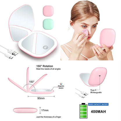 Mini Miroir de Maquillage Pliable avec LED – Grossissement 5x / 10x, Rechargeable, Miroir de Poche Compact - BLACKBEARD OUTDOOR INDUSTRIES