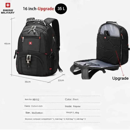 Sac à Dos SWISS 17" pour Ordinateur Portable - Imperméable, avec Port de Charge USB, Multifonction, Style Swiss - Sac de Voyage, de Randonnée et Scolaire - BLACKBEARD OUTDOOR INDUSTRIES