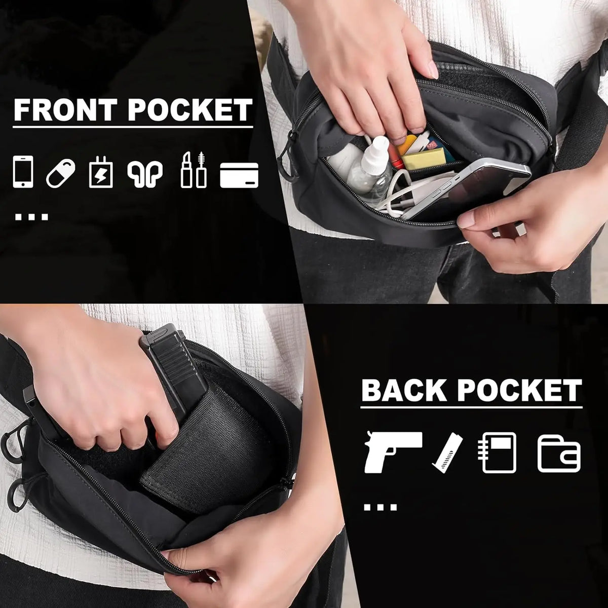 Sacoche banane tactique avec holster amovible