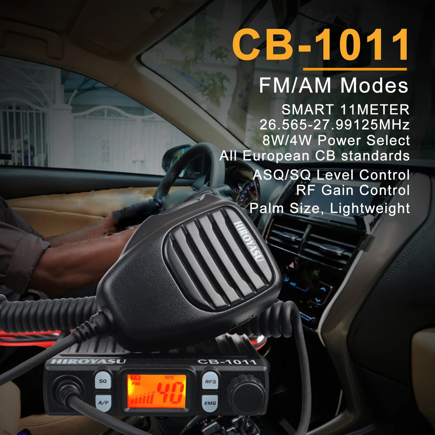 Radio CB Mobile HIROYASU CB-1011 – 8W AM/FM, 27 MHz, 40/80 Canaux, Multi-Pays EU/DE/UK/US