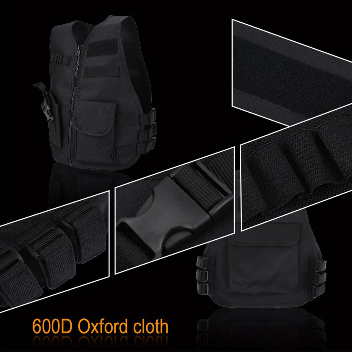 Gilet Tactique Enfant MOLLE – Oxford 600D, Réglable, Airsoft & Jeux Outdoor