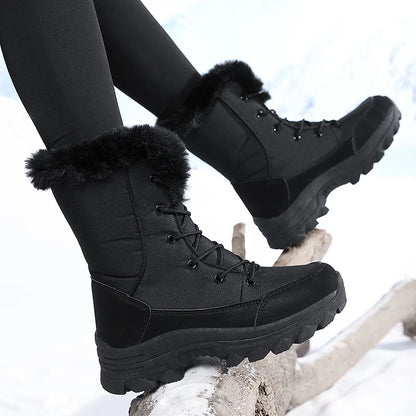 Bottes de neige femme noires à doublure pelucheuse