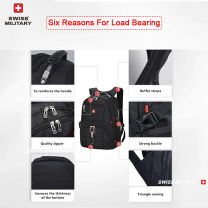Sac à Dos SWISS 17" pour Ordinateur Portable - Imperméable, avec Port de Charge USB, Multifonction, Style Swiss - Sac de Voyage, de Randonnée et Scolaire - BLACKBEARD OUTDOOR INDUSTRIES