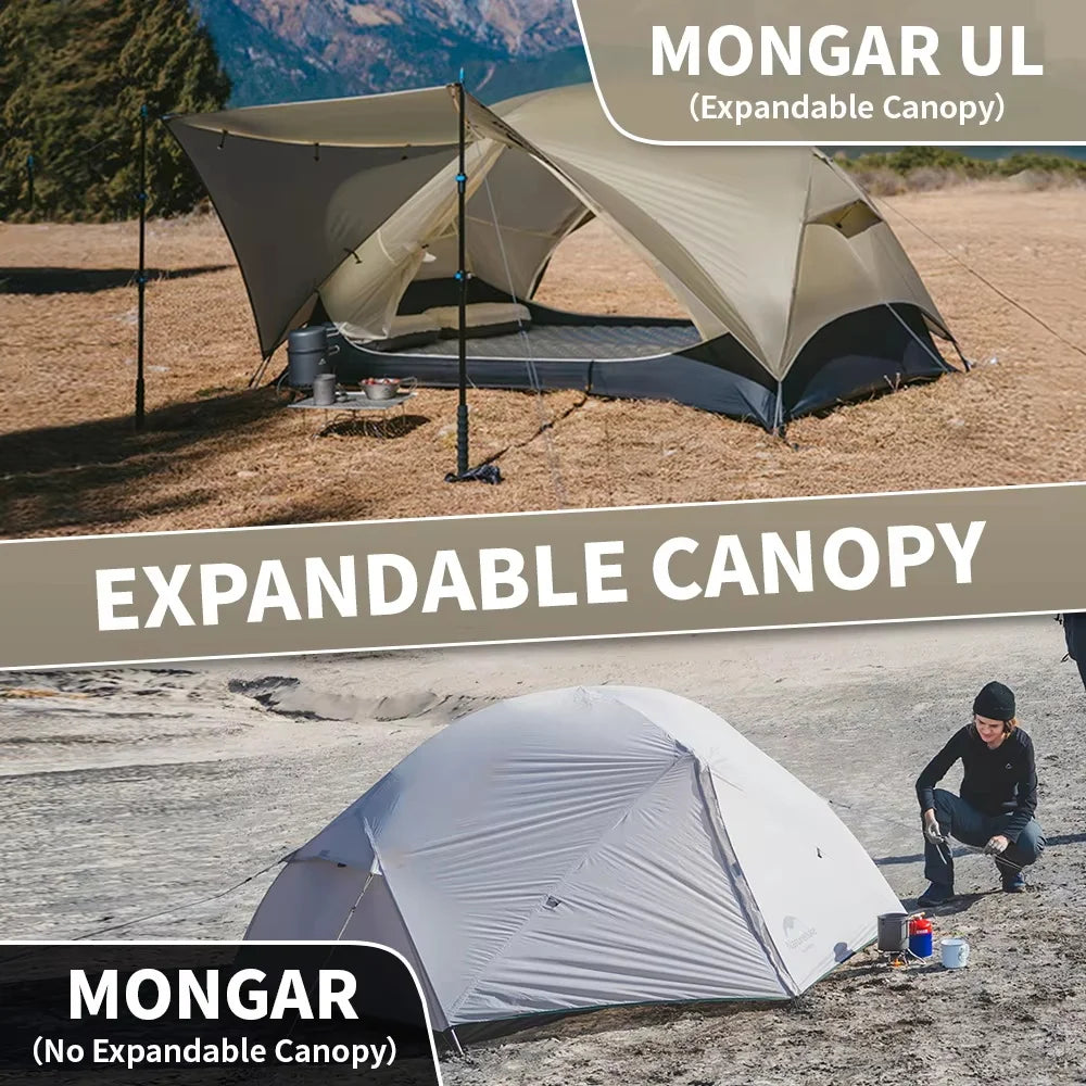 Tente Ultra-Légère Naturehike Mongar UL 2 Personnes – 3 Saisons, 15D/20D, Imperméable 3000mm