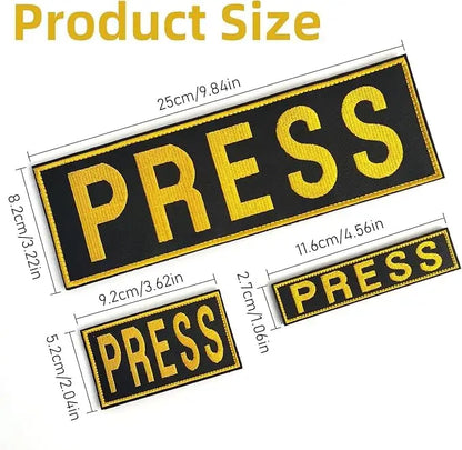 Lot de 3 Patches Brodés PRESS – Gilet Presse, Photographe & Gilet Tactique