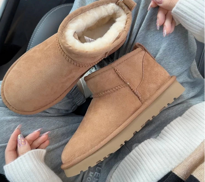 Bottes de Neige Mini Femme en Peau de Mouton Véritable & Laine – Chaudes, Confortables, Plateforme