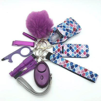 Kit porte-clés de sécurité femme 10 pièces avec dragonne